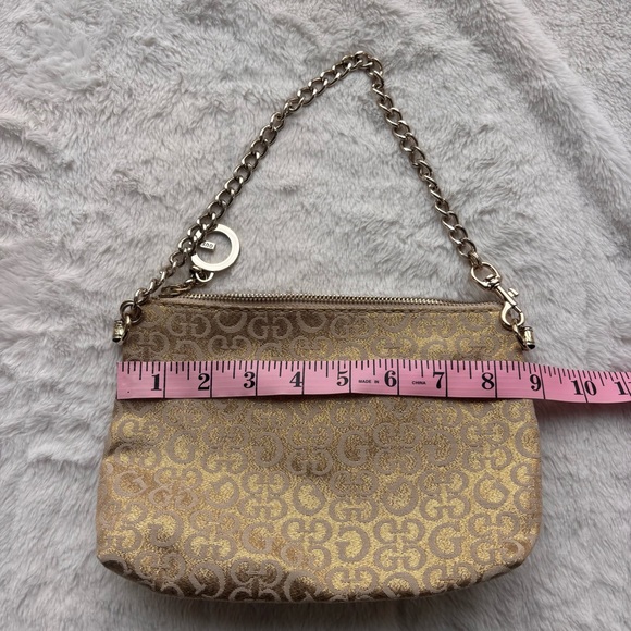 GUESS Gold Monogram Mini Shoulder Bag Y2K Metallic Pochette Chain Strap - Picture 5 of 7